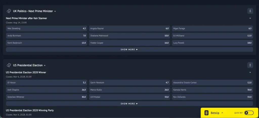 Paris politiques internationaux proposés par bookmakers hors ANJ